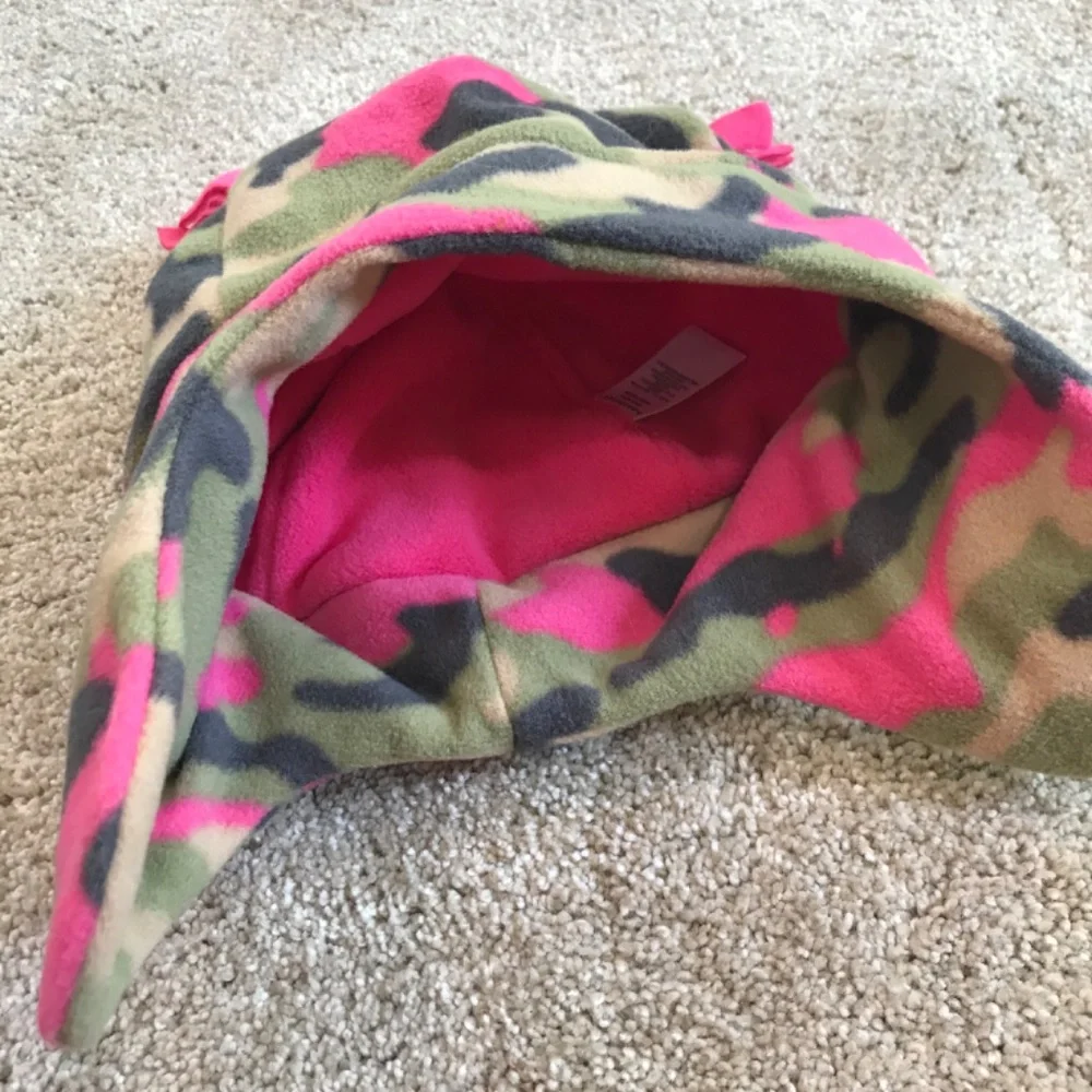 🍒5/$5!! Pink Camo Bow Top Winter Fleece Hat
